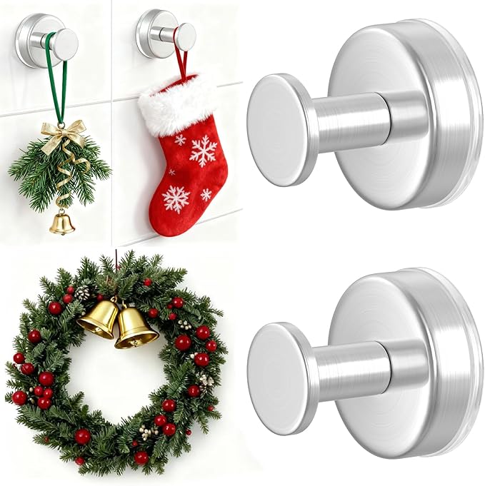 HUFEEOH Heavy Duty Suction Cup Hooks - Strong Removable Shower Hooks for Towels, Robes & Accessories - Secure Hold on Glass, Tile, Mirror, Bathroom & Kitchen Surfaces (2-Pack, O-Shape, Silver)