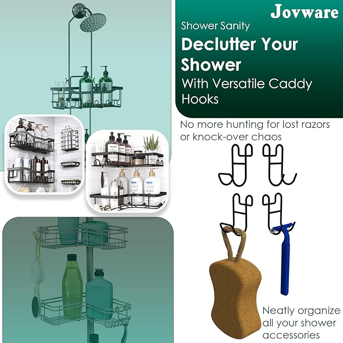 Shower Caddy Hook for Helmet, Fence, Wire Shelves - Heavy Duty Rustproof Utility Hooks for Hanging Wires - 4 Pack Black