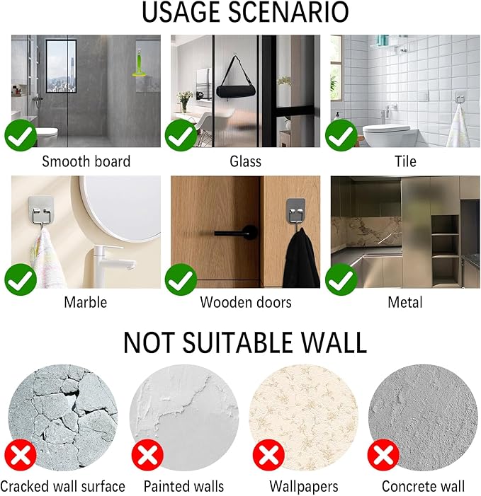 Metal Heavy Duty Self-Adhesive Wall Hooks – Waterproof Stainless Steel Hooks for Hanging Towels/Coats/Keys – Strong Adhesive, Rust-Resistant – 5 Pack for Bathroom/Kitchen/Outdoor