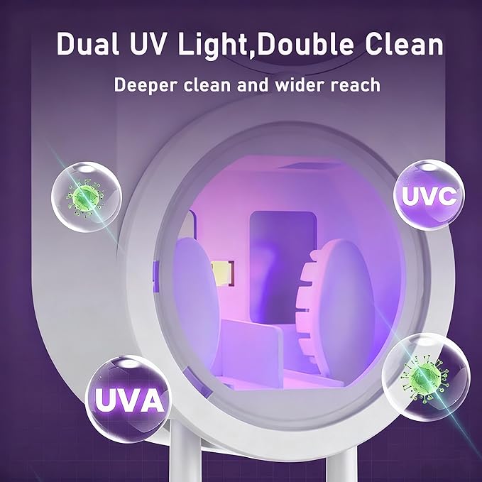 KLUEHOME Upgraded UV Toothbrush Sanitizer Holder for Bathroom, LED Smart Screen,Auto Light Cleaning and 140-Degree Air Drying, Rechargeable Mirror Wall Mounted,Fits Most Toothbrushes