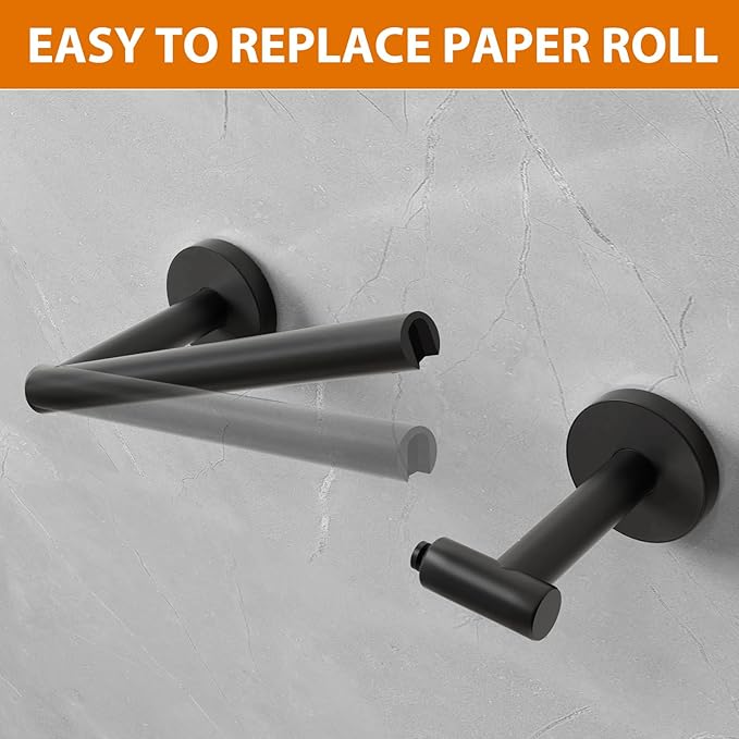 Fixwal Black Toilet Paper Holder Wall Mount, SUS 304 Stainless Steel, 7.64in Metal Black Pivoting Double-Post Tissue Roll Holder for Bathroom, Washroom