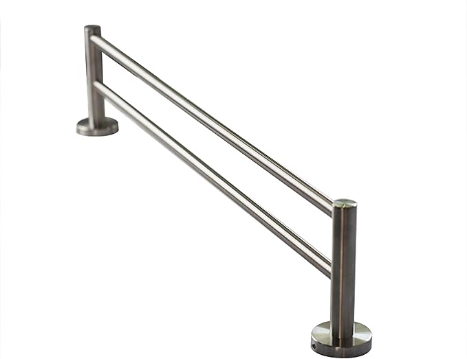Premium Modern Double Towel Rack w/Round Base (24 Inches)- Brushed Finish, Made from Stainless Steel, Water and Rust Proof, Wall Mounted, Easy to Install