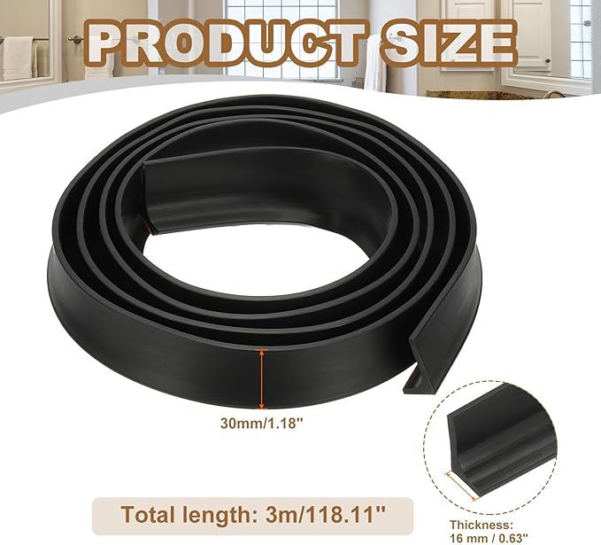 PATIKIL 118 Inch Collapsible Shower Threshold Water Dam Guard, Shower Stopper Barrier Self Adhesive Sink Splash Guard for Frameless Shower Door Bottom, Black (1.2"Wx0.6"T)