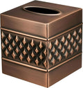 Monarch Abode Tissue Box Cover Square – Handcrafted Geo Embossed Antique Copper Metal Tissue Holder Box for Bathroom Accessory, Aesthetic Decorative Facial Napkin Cube for Modern Home Decor