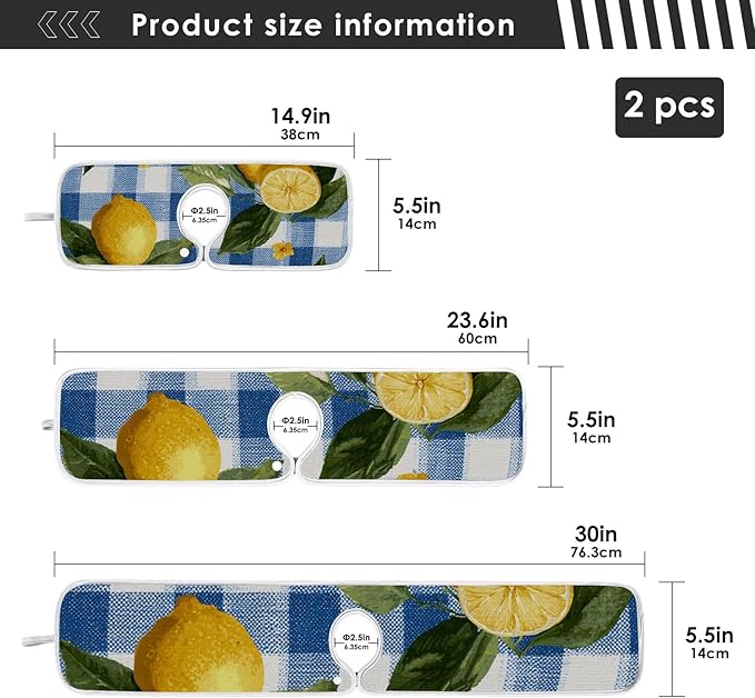 Sink Faucet Absorbing Mat Kitchen Sink Splash Guard Splash Faucet Drip Catcher for Bar RV Bathroom 2PCS 23.6x5.5in Blue and White Gingham Summer Lemons