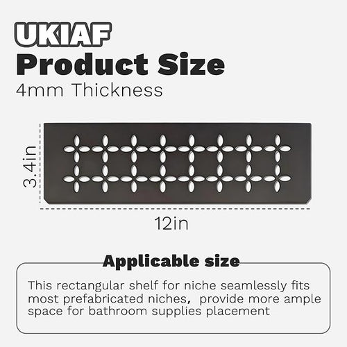 12 Inch Black Frosted Aluminum Material Shower Niche Shelf Rectangular Bathroom Niche Shelf with Floral Design Fits Prefabricated Tile Niches 1 Pack
