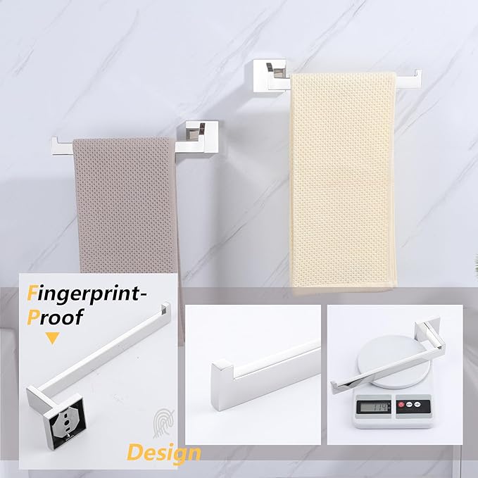 LANC Bathroom Hand Towel Holder 2 Pack Left and Right Side Chrome Silver Hand Towel Bar 10 Inche Square Towel Ring for Kitchen Lavatory Wall Mounted Modern Polished Towel Rack,A8806CP-LRP2
