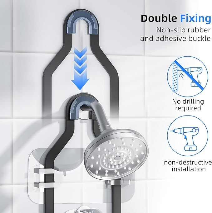 GearFusion Aluminum Alloy Shower Caddy Hanging, No Drilling Over the Shower Head Caddy, 2 Levels Showers Rack Organizer with Hooks, Razor Holder, Soap Holder