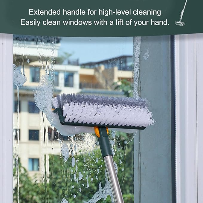 2 in 1 Floor Scrub Brush, Long Handle Grout Brush with 180 Degree Rotating Head and Stiff, for Cleaning Bathroom Kitchen Tile (While)