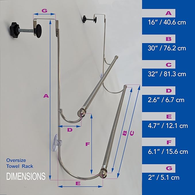 Insieme Extra Wide (32"x 16") Towel Rack for Over Glass Shower Wall, Glass Shower Enclosure or 34–36-inch Shower Doors (Frameless or Frames up to 1.6" Thick). 2 Tier - Stainless Steel - No Rust