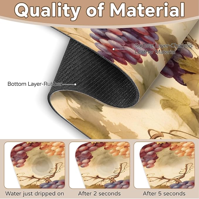 Vintage Grape Kitchen Faucet Mat Splash Guard, 15.4”x5.7” Absorbent Quick Drying Sink Mat for Countertop Protection, Draining Mat Sink Protectors For Kitchen Bathroom, 1 Pack