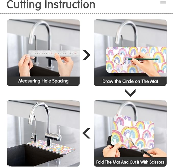 Kitchen Sink Splash Guard 1 PC 14.7 Inch Sink Faucet Mat Splash Guard for Bathroom Countertop Water Absorbent Foldable Cuttable Soft Washable Gradient Cute Rainbows