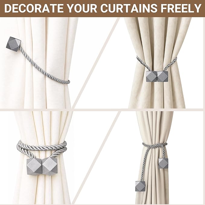 Hion Magnetic Curtain Tiebacks Grey 2pcs, Curtain Tiebacks Buckles Holdbacks Holders Hooks Clip for Home Bedroom Office Decorative Curtain