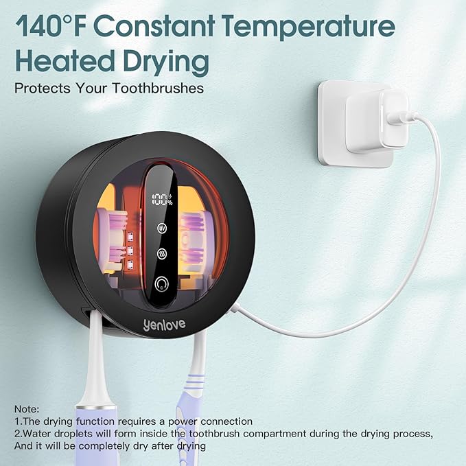 Tooth Brush Holder for Bathroom, Smart Toothbrush Holders Wall Mounted, Toothbrush Cleaner Organizer with LED Screen and Drying Fits Most Electric, Manual and Kids’ Toothbrushes for Home & Travel