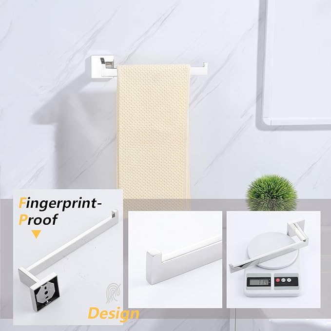 LANC Bathroom Hand Towel Holder Chrome Silver Hand Towel Bar 10 Inche Right Side Square Towel Ring for Kitchen Lavatory Wall Mount Stainless Steel Polished Towel Racks Hanger, A8806CP