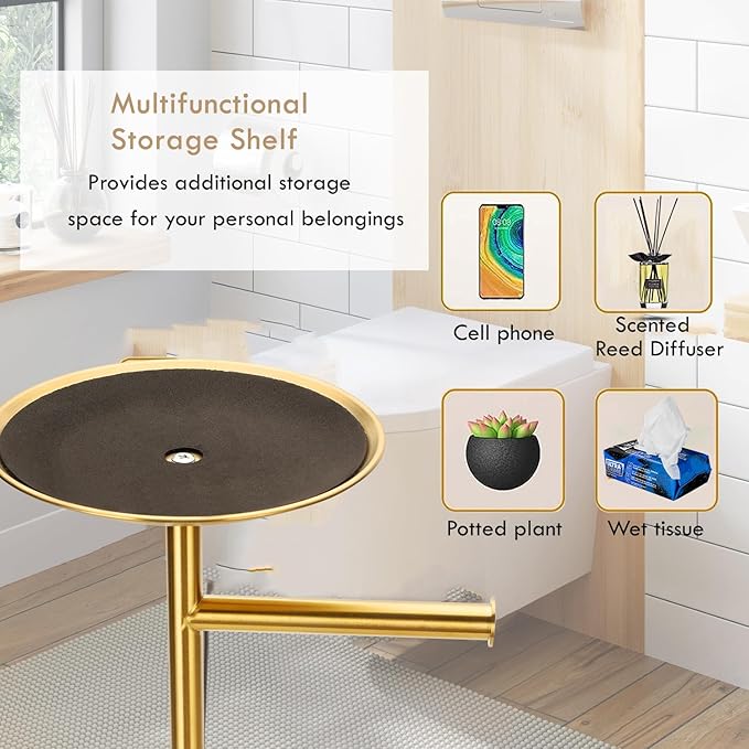 Toilet Paper Holder Freestanding with Big Shelf, 4 Rolls Reserve Paper Holder Stand, Modern Paper Roll Holder with Storage Space for Phones (Gold)