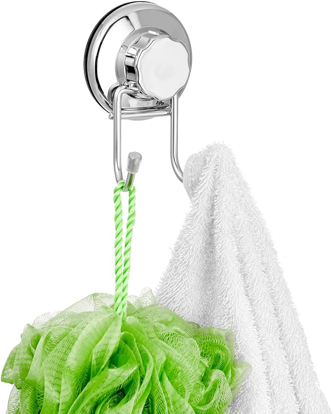 SANNO Double Suction Hooks Suction Cups Vacuum Hook for Flat Smooth Wall Surface Towel Robe Bathroom Kitchen Shower Bath Coat, Stainless Steel (2 Pack)