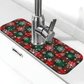 Merry Christmas Snowflakes Red Green Lattice Plaid Kitchen Sink Splash Guard Faucet Mat 1 Pcs, Absorbent Fast Drying Mat Gadgets Splash Guard For Bathroom 15 X 5.5 Inches