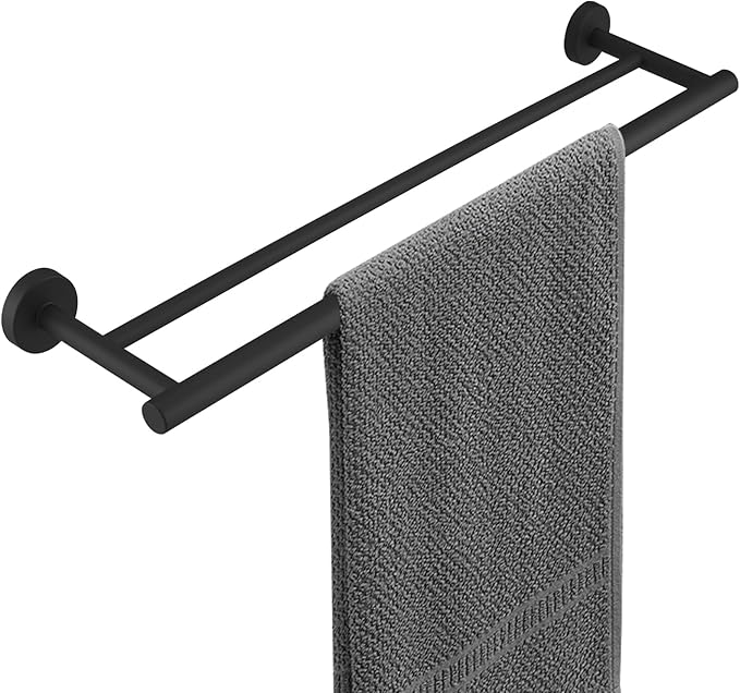 Towel Rack for Bathroom, 24 Inch Dual Towel Bar, Stainless Steel Wall Mounted Towel Holder Modern Home Decor Bathroom Accessories, Matte Black