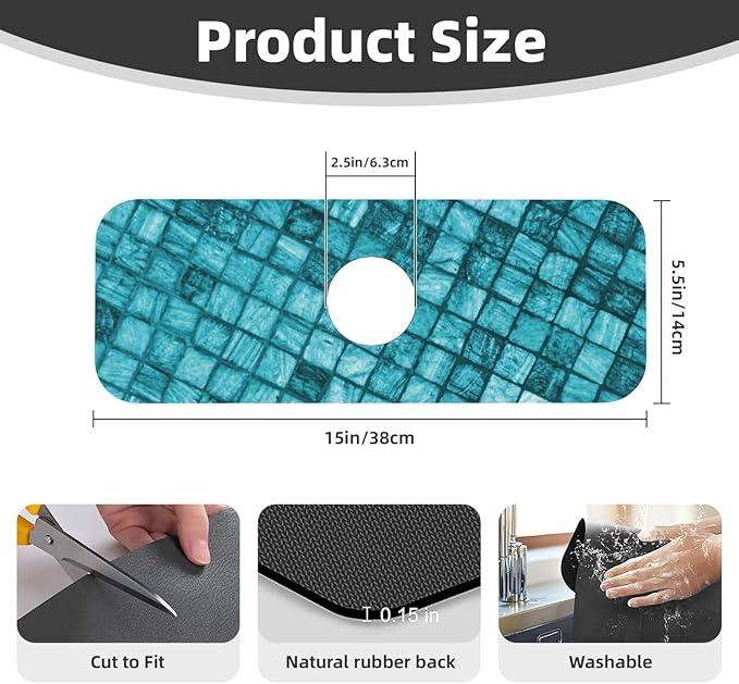 Faucet Draining Mat For Kitchen Sink, Cyan Square Marble Diatom Mud Absorbent Drain Pad For Bathroom Kitchen Sink Splash Guard Drying Mat