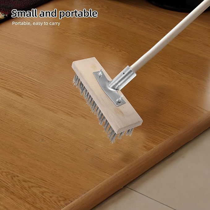 Heavy-Duty Stainless Steel Wire Floor Scrub Brush 20cm Head and Grout for Outdoor Concrete, Patio, Garage, and Garden Surfaces – Floor Cleaning Scrubber Tool