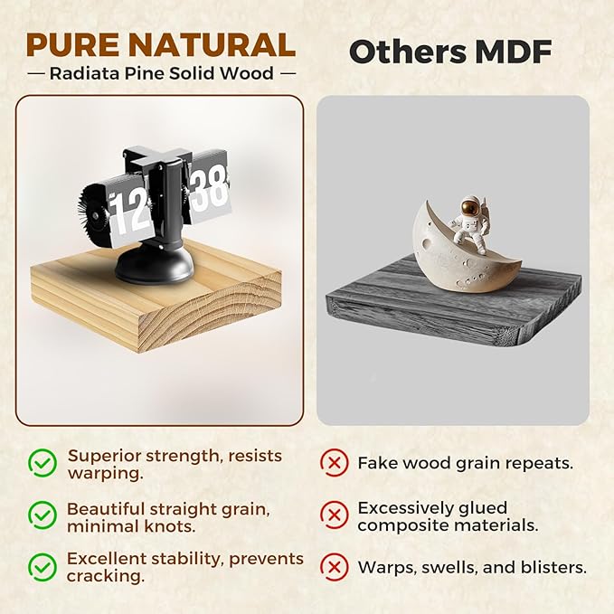 Floating Wall Shelves 6.8x6.8x1.7 Inch – Solid Wood Square Shelves in Natural Wood Finish – Rustic Mini Display Shelves for Entryway, Bathroom, Small Spaces – Set of 2