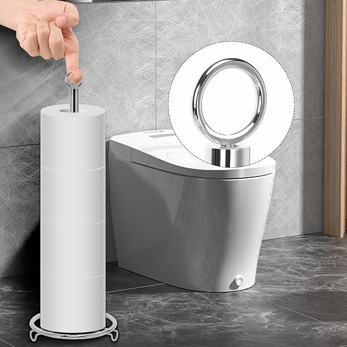 Bath Toilet Paper Holder, Metal Toilet Tissue Roll Organizer Storage, Tissue Paper Holder Stand for Bathroom/Kitchen Countertop (21” H, Chrome)
