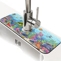 Kitchen Sink Splash Guard，Happy Underwater World Faucet Mat Sink Gadgets-Super Absorbent Fast Drying Mat Drip Catcher for Kitchen, Bathroom,Sink Mat, Dish Drying Mat, Bathroom(15" X 5.5" )