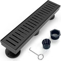 12 Inch Linear Shower Drain Bathroom Kitchen Matte Black Floor Drain Removable Capsule Pattern Cover Accessories Shower Drain 304 Stainless Steel Drain with Hair Strainer Adjustable Leveling Feet