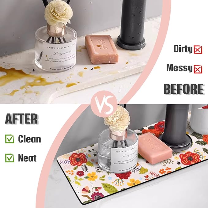 Sink Faucet Absorbing Mat, 2 Pack Drying Mat Around Faucet Sink Splash Guard Behind Faucet Sinkmat For Kitchen Bathroom Island Rv 24 * 5.5 Inch (60 * 14 cm)
