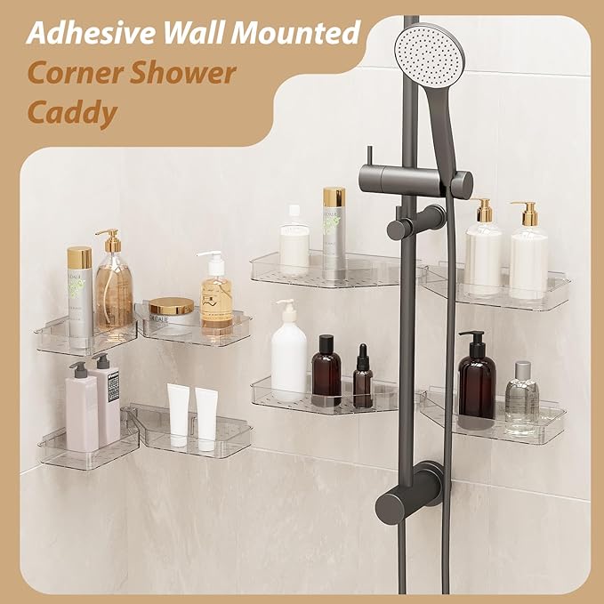 Corner Shower Caddy, Wall Mounted Acrylic Shower Shelf with Adhesive Tapes,Drainage Holes,Adjustable Angles,No Drilling,Hanging Shower Storage Organizer for Bathroom Toilet Kitchen Organization