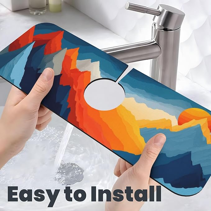 Colorful Mountains Sunset Dish Drying Mat for Kitchen Counter, 16"x18" Microfiber Absorbent Fast Dry Mat, 2Pcs Dish Mat Faucet Mats Sets, Large Drying Kitchen Mat Kitchen Drying Pad Coffee Bar Decor