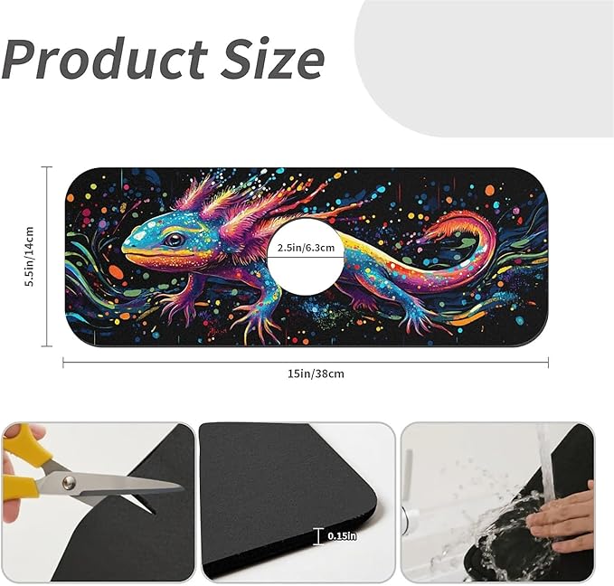 Faucet Draining Mat For Kitchen Sink, Colorful Axolotl Diatom Mud Absorbent Drain Pad For Bathroom Kitchen Sink Splash Guard Drying Mat
