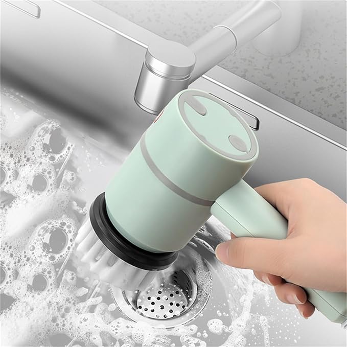 ASkinds Electric Spin Scrubber, 360 Rotating Cordless and Handheld Bathroom Scrubber with 6 Replaceable Cleaning Brush Heads for Cleaning Kitchen, Tile, Tub Floor, Sink, Window and Stove(Green)