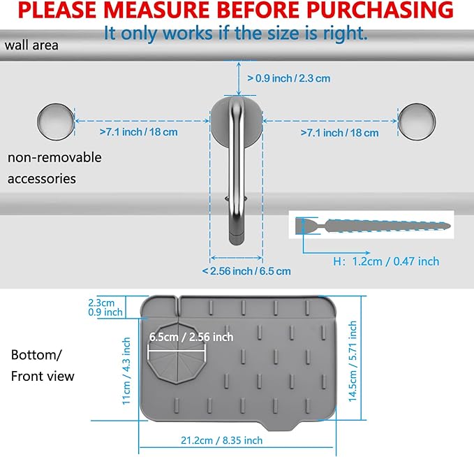 Mini Splash Guard 8.3" Dual-Sided Faucet Splash Guard Small Faucet Handle Drip Catcher Tray for Kitchen Sinks and Bathrooms, Durable Kitchen Countertop Drying Essential (Grey)
