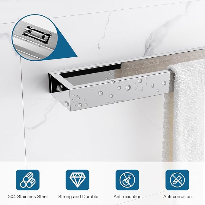 TNOMS Single Towel Bar Towel Holder Bathroom Hardware Accessories,Stainless Steel Wall-Mounted Towel Rack Towel Rail,20 Inches Polished Chrome
