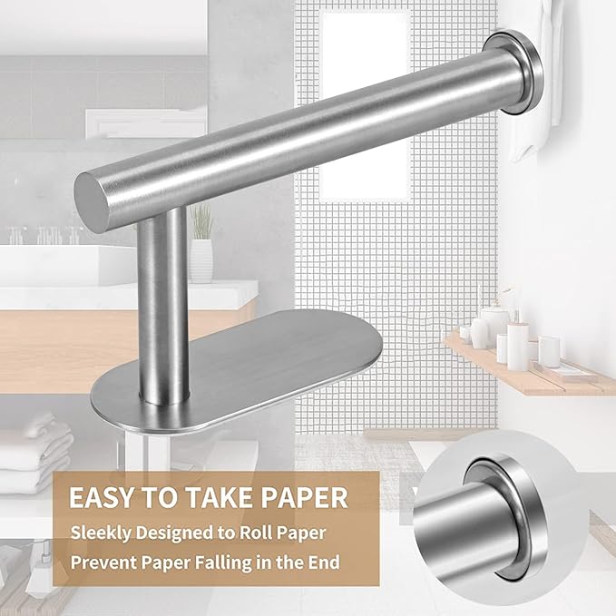 Toilet Paper Holder - Self Adhesive Toilet Paper Holder Wall Mount for Bathroom, SUS 304 Stainless Steel Command Strip Toilet Paper Roll Holder Stick On Wall, No Drilling - Brushed Nickel
