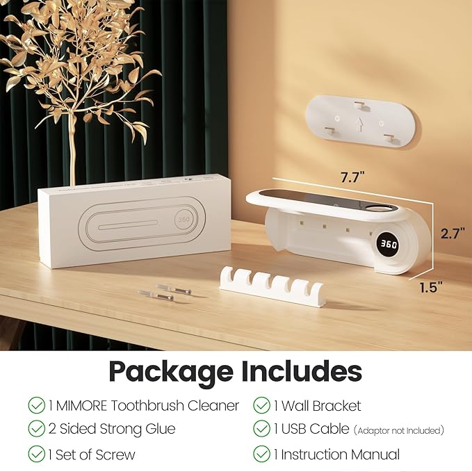 MIMORE Toothbrush Holder, 5 Toothbrush Slots & Timer Function, Cordless Wall Mounted Toothbrush Holders for Bathrooms