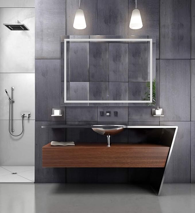 Krugg | Large 48 Inch X 36 Inch LED Bathroom Mirror | Lighted Vanity Mirror Includes Dimmer & Defogger | Wall Mount Vertical or Horizontal Installation