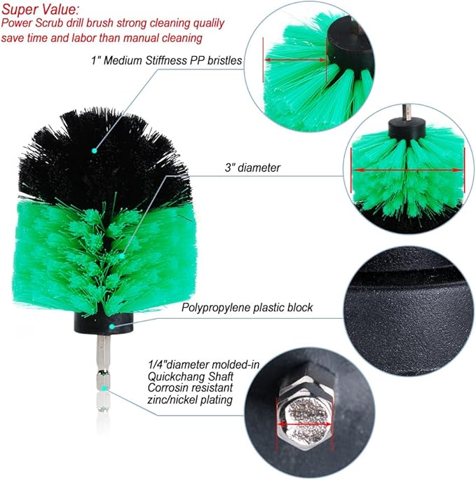 HIFROM Drill Brush - 2" Soft and 3" 4" Medium Power Scrubbing Brush Drill Attachment for Cleaning Showers Tubs Bathrooms Tile Grout Carpet Tires Boats Upholstery (Pack of 3)