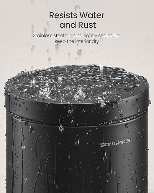 SONGMICS Bathroom Trash Can, 1.6 Gallon (6 L) Small Toilet Garbage Bin with Lid, Soft-Close, Stainless Steel, Pedal, Inner Bucket, Bedroom, Ink Black ULTB016BZ01