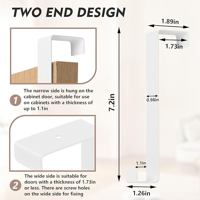 Over The Door Hooks, 2-Pack Heavy Duty Towel Rack Hanger for Bathroom, Bedroom, Dorm Room, Fixed Door Hooks for Hanging Robe, Coat, Towel, Organizer (White)