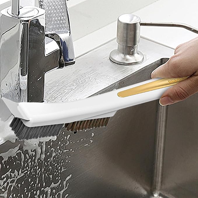 Kitchen Stove Top Brush - Heavy Duty Scrubber with Scraper, Steel Wire Cleaning Tool | Home Dirt Removal Accessory for Sink Drains, Tile, Grout, Stove, Bathroom Corners, Daily Cleaning Tasks