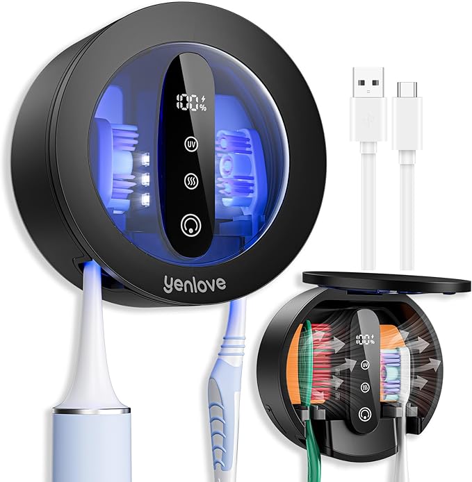 Tooth Brush Holder for Bathroom, Smart Toothbrush Holders Wall Mounted, Toothbrush Cleaner Organizer with LED Screen and Drying Fits Most Electric, Manual and Kids’ Toothbrushes for Home & Travel