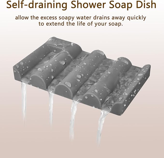 Soap Dish for Shower, Bathroom & Kitchen – Non-Slip, Self-Draining Design to Keep Soap Dry, Extend Soap Life – Easy to Clean, Compact & Durable (Grey, 2 pcs)
