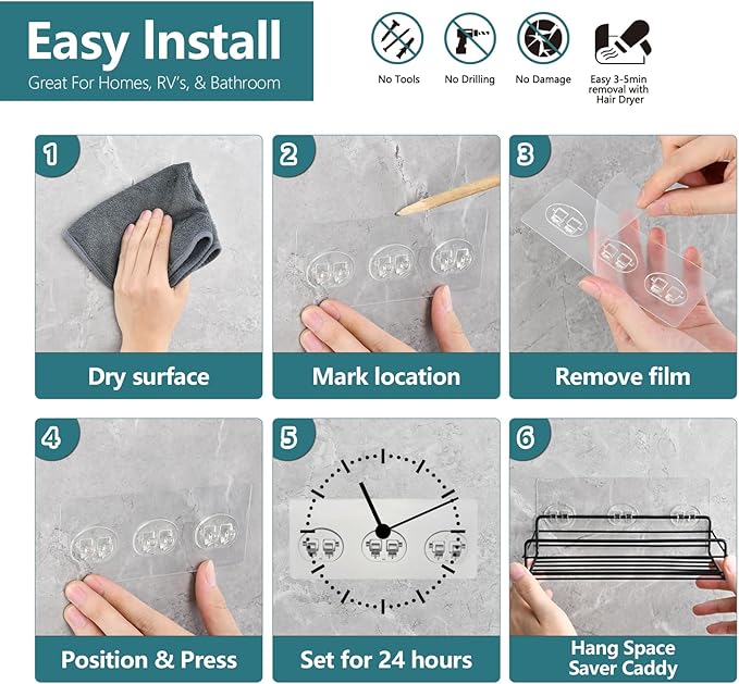 8 Pack Shower Caddy Adhesive Replacement, Strong Shower Shelf Adhesive Hooks for Corner Shelf Basket, Bathroom Rack, Kitchen Rack and Soap Holder