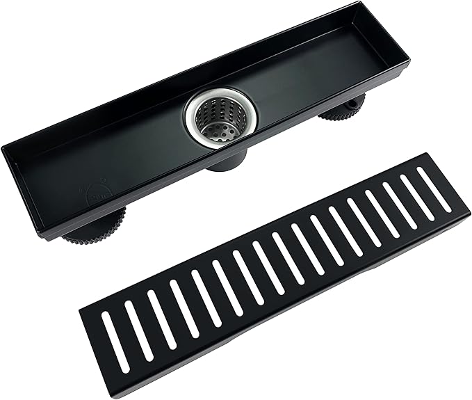 12 Inch Black Linear Shower Drain with Removable Capsule Pattern Cover Grate Accessories and SUS304 Stainless Steel CUPC Certificate (12 inch)…