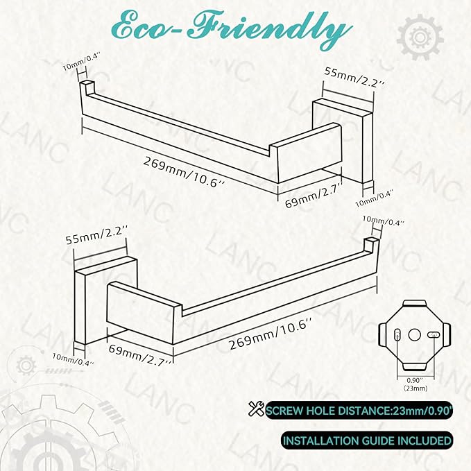 LANC Bathroom Hand Towel Holder 10 Inche Matte Black Hand Towel Bar 2 Pack Left and Right Side Square Towel Ring for Kitchen Toilet Wall Mount Stainless Steel Modern Towel Rack,A8806MB-LRP2