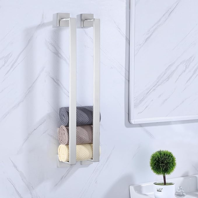 LANC 32-Inche Long Towel Bars for Bathroom Wall Mounted Brushed Nickel Bath Towel Racks Stainless Steel 80CM Towel Rails Square Towel Holder Rods Total-33.5” Towel Hanger, A8804BN-8P1