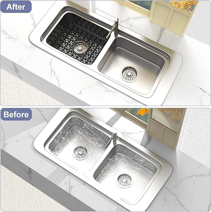 TOOVEM Silicone Sink Protectors for Kitchen, Kitchen Sink Protector Mat, 11.5 x 16.2 Inch Silicone Heat Resistant Non-Slip Sink Mats for Bottom of Kitchen Stainless Steel, Black